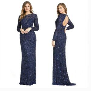 AC DUGGAL 4316D LONG SLEEVE EMBELLISHED NAVY/BLUE GOWN sz 6